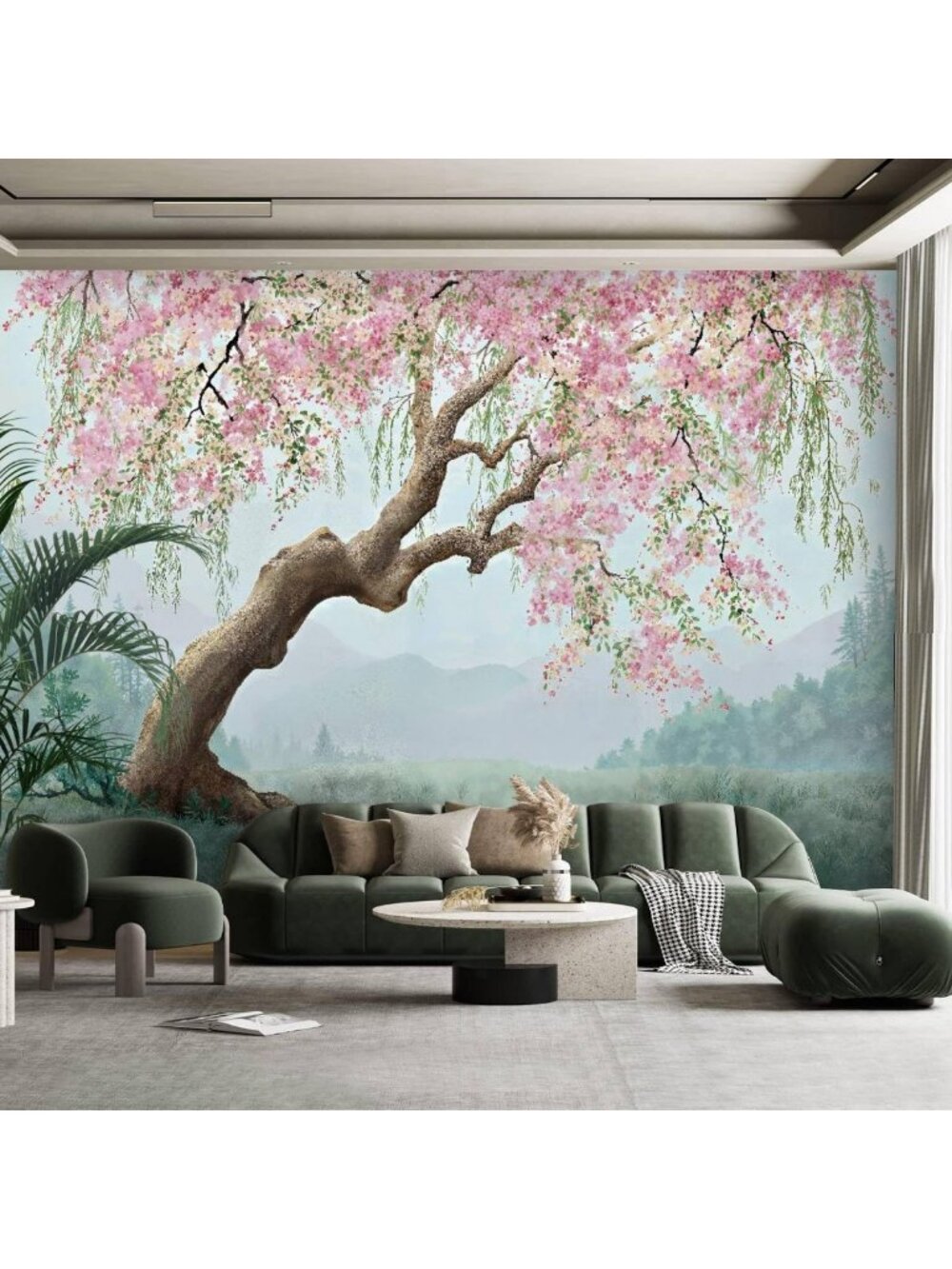 3D Flowering Tree Branches Wall Mural - Removable Peel and Stick Wallpaper for